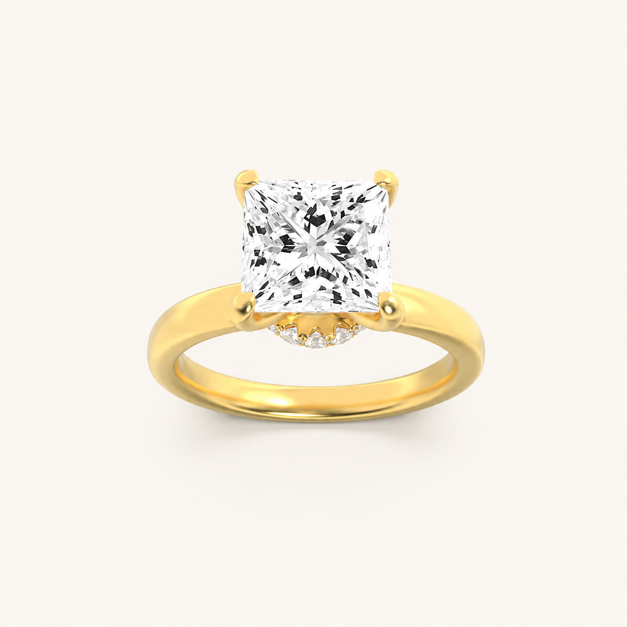 3CT Princess Cut Lab Grown Diamond Hidden Halo Plain Shank Engagement Ring