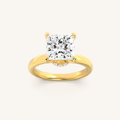 3CT Princess Cut Lab Grown Diamond Hidden Halo Plain Shank Engagement Ring