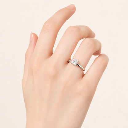 3CT Princess Cut Lab Grown Diamond Hidden Halo Plain Shank Engagement Ring
