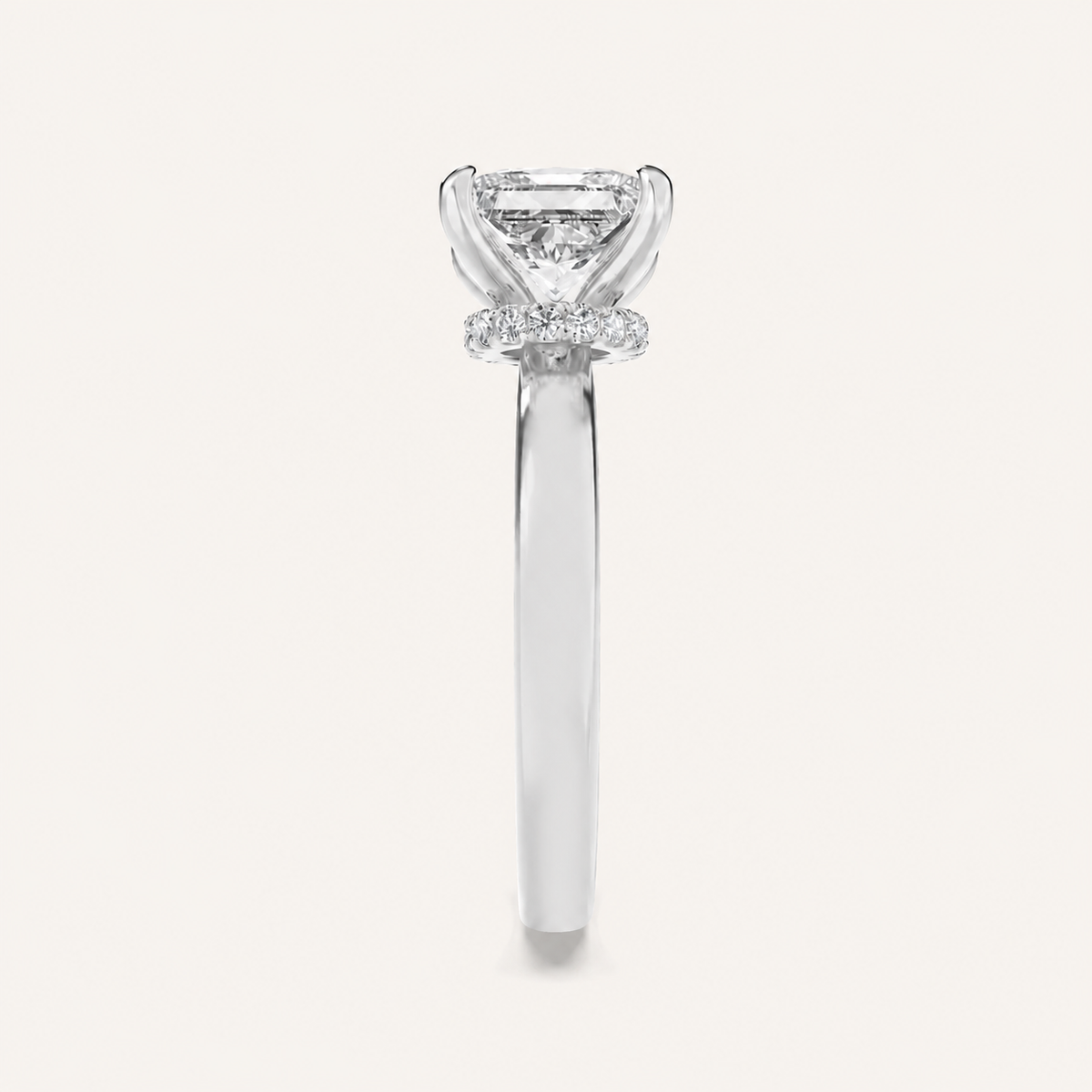 3CT Princess Cut Lab Grown Diamond Hidden Halo Plain Shank Engagement Ring
