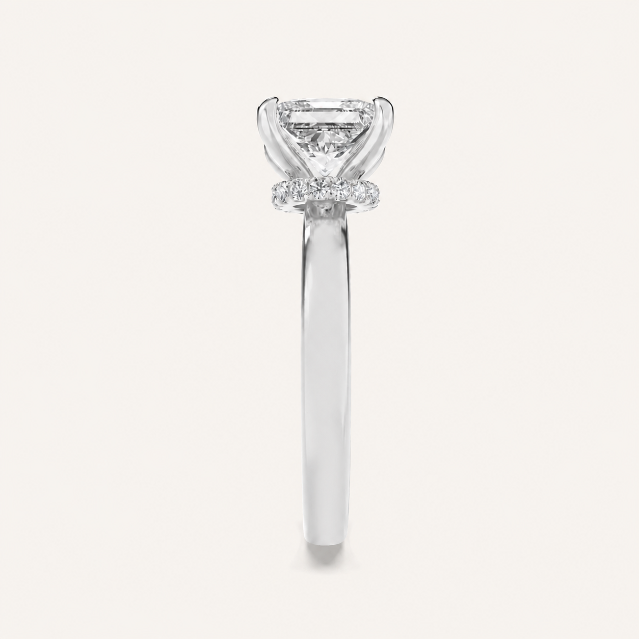 3CT Princess Cut Lab Grown Diamond Hidden Halo Plain Shank Engagement Ring