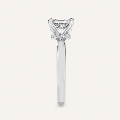 3CT Princess Cut Lab Grown Diamond Hidden Halo Plain Shank Engagement Ring