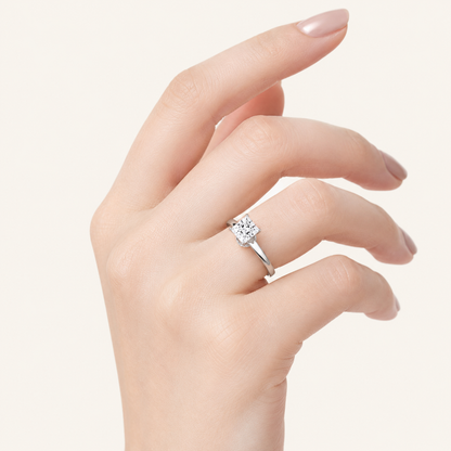 2CT Princess Cut Lab Grown Diamond Hidden Halo Plain Shank Engagement Ring