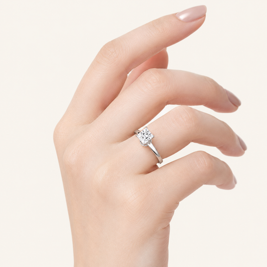 2CT Princess Cut Lab Grown Diamond Hidden Halo Plain Shank Engagement Ring