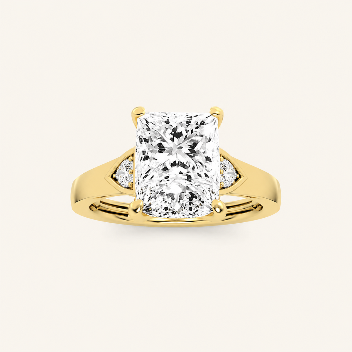 2CT Princess Cut Lab Grown Diamond Hidden Halo Plain Shank Engagement Ring