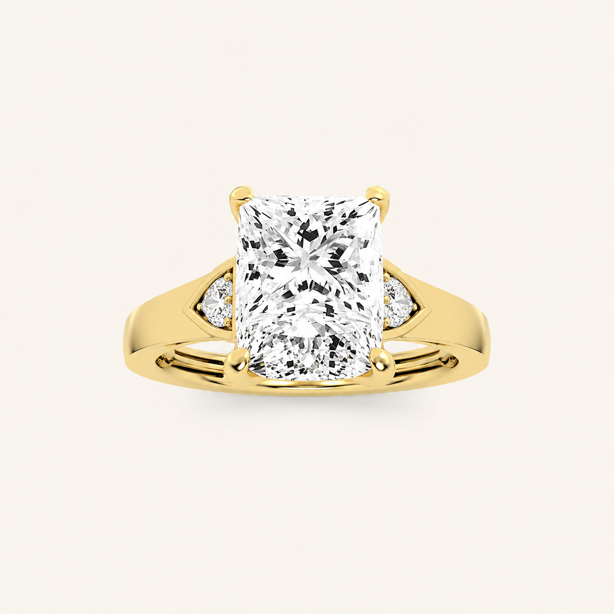 2CT Princess Cut Lab Grown Diamond Hidden Halo Plain Shank Engagement Ring