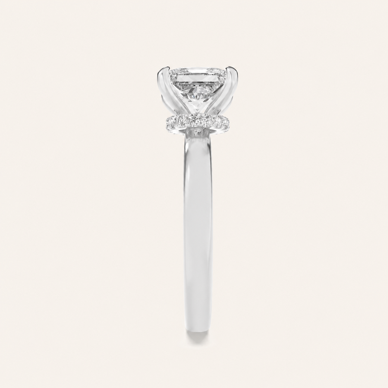 2CT Princess Cut Lab Grown Diamond Hidden Halo Plain Shank Engagement Ring