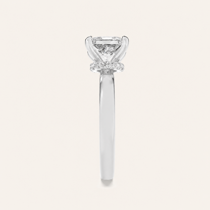 2CT Princess Cut Lab Grown Diamond Hidden Halo Plain Shank Engagement Ring