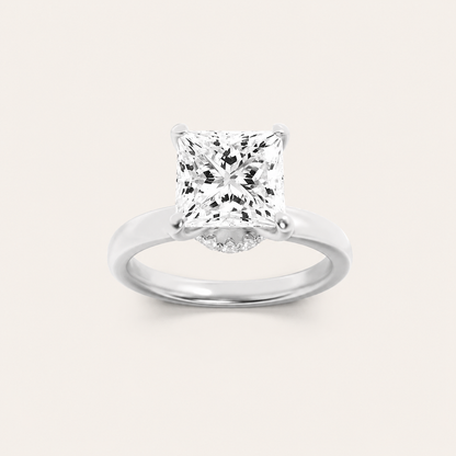 2CT Princess Cut Lab Grown Diamond Hidden Halo Plain Shank Engagement Ring
