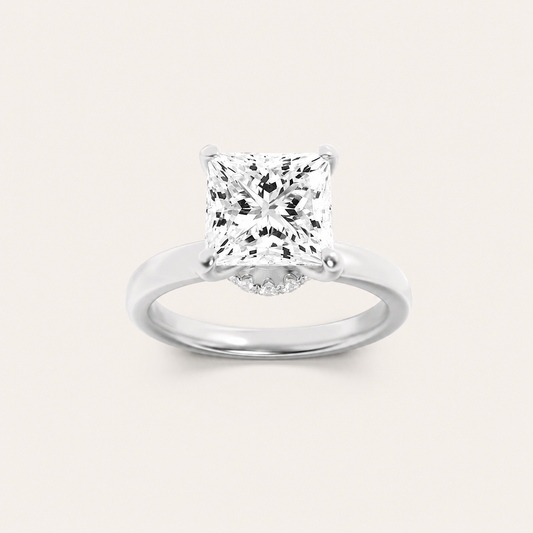 2CT Princess Cut Lab Grown Diamond Hidden Halo Plain Shank Engagement Ring
