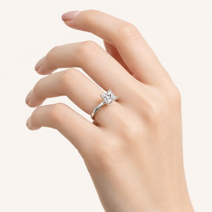 1CT Princess Cut Lab Grown Diamond Hidden Halo Plain Shank Engagement Ring
