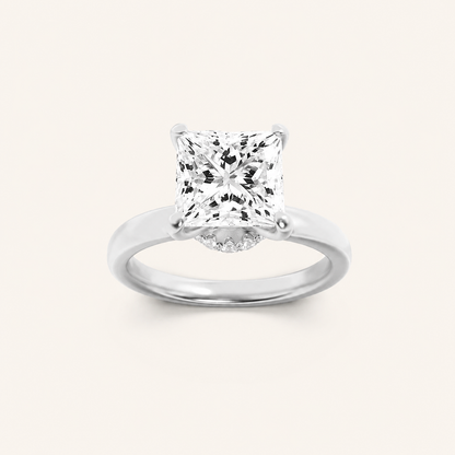 1CT Princess Cut Lab Grown Diamond Hidden Halo Plain Shank Engagement Ring