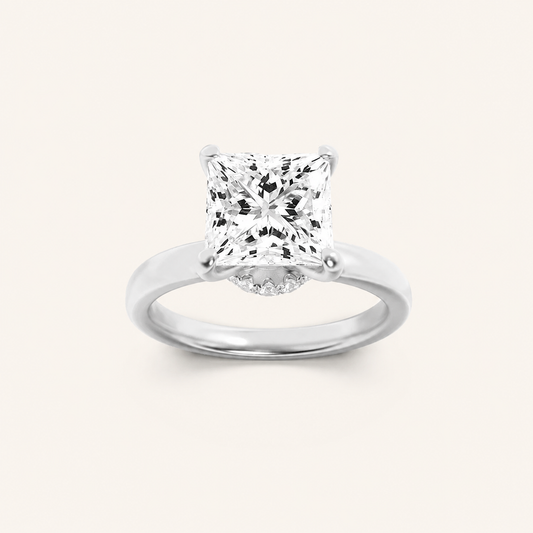 1CT Princess Cut Lab Grown Diamond Hidden Halo Plain Shank Engagement Ring