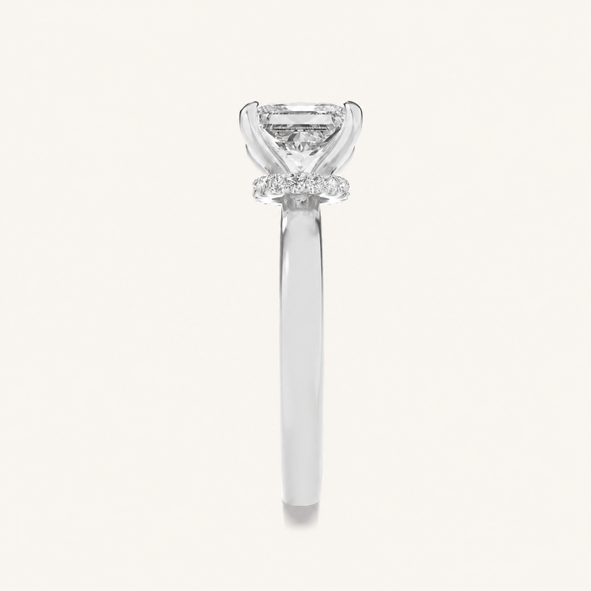 1CT Princess Cut Lab Grown Diamond Hidden Halo Plain Shank Engagement Ring