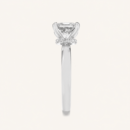 1CT Princess Cut Lab Grown Diamond Hidden Halo Plain Shank Engagement Ring