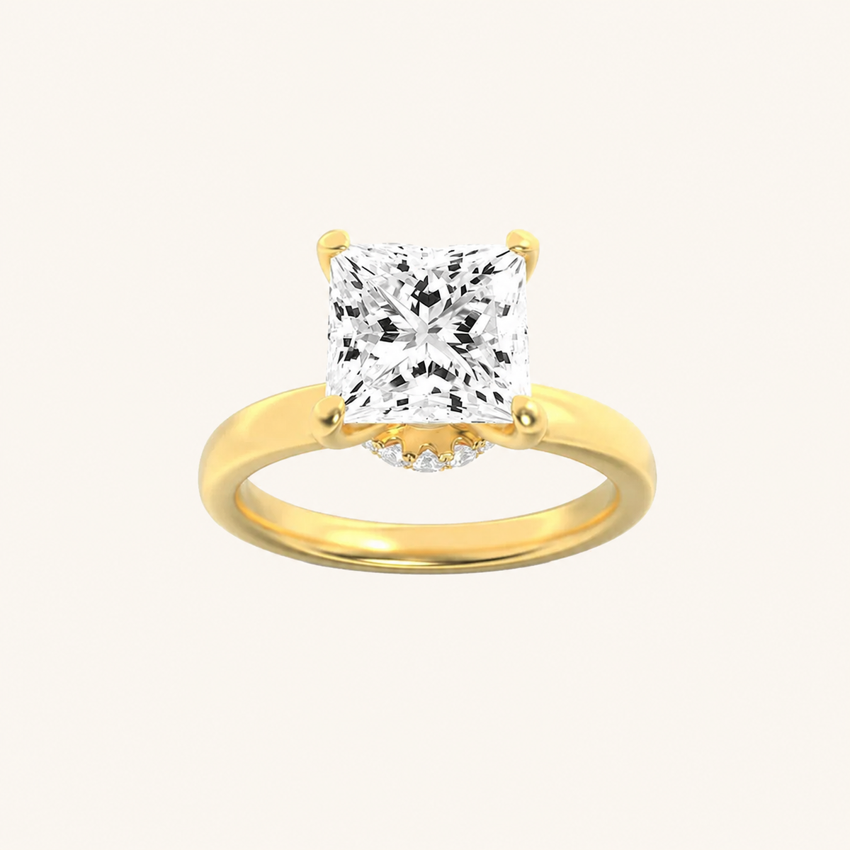 1CT Princess Cut Lab Grown Diamond Hidden Halo Plain Shank Engagement Ring