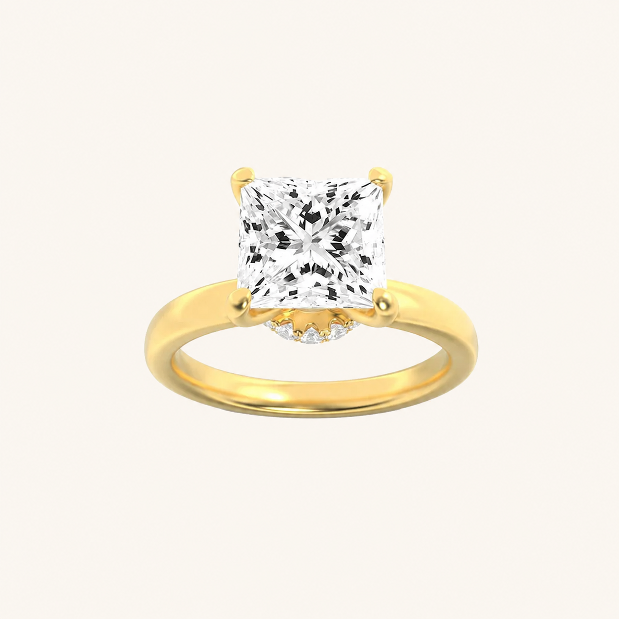 1CT Princess Cut Lab Grown Diamond Hidden Halo Plain Shank Engagement Ring