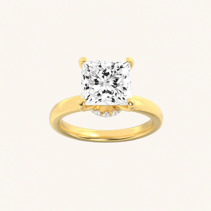 1CT Princess Cut Lab Grown Diamond Hidden Halo Plain Shank Engagement Ring