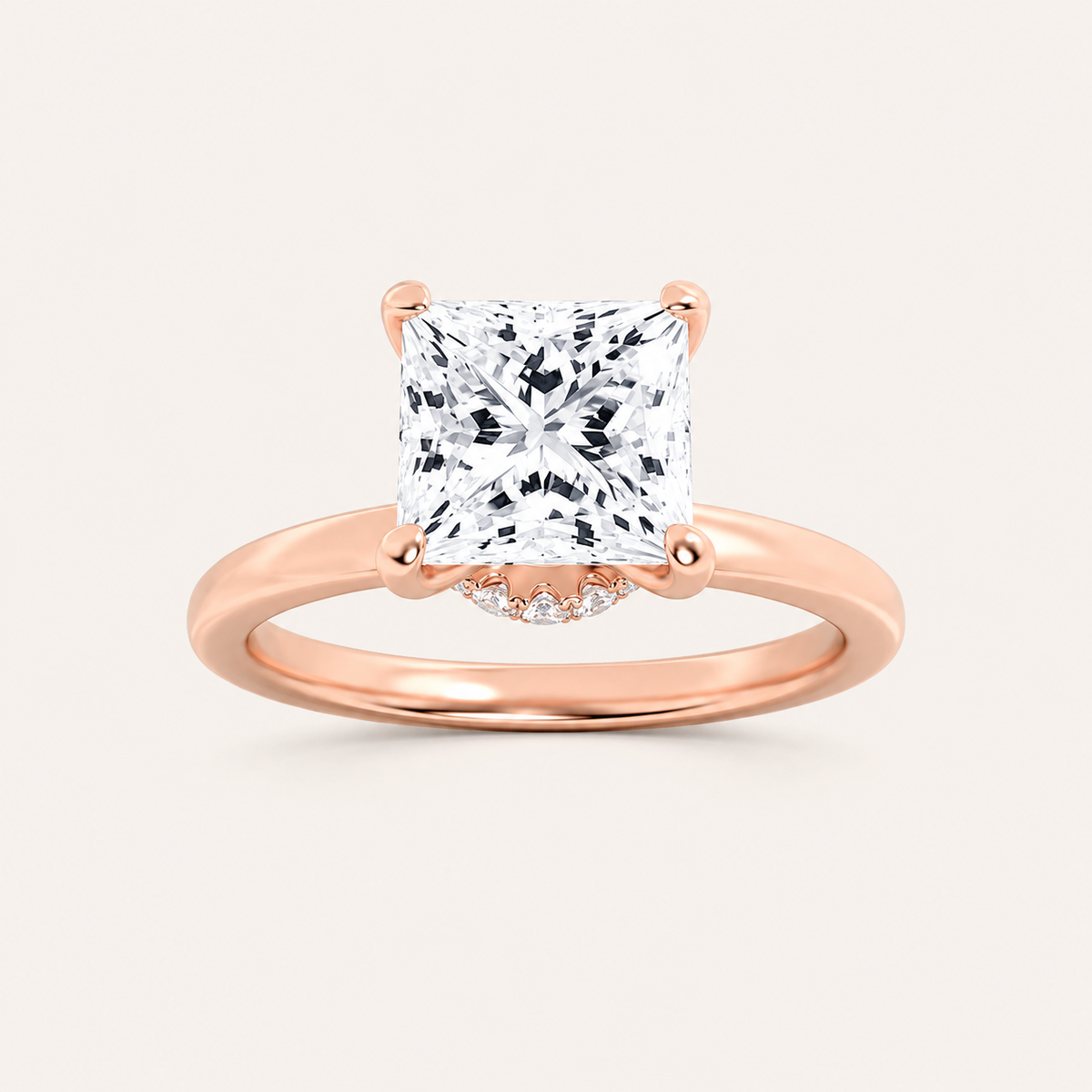 1CT Princess Cut Lab Grown Diamond Hidden Halo Plain Shank Engagement Ring
