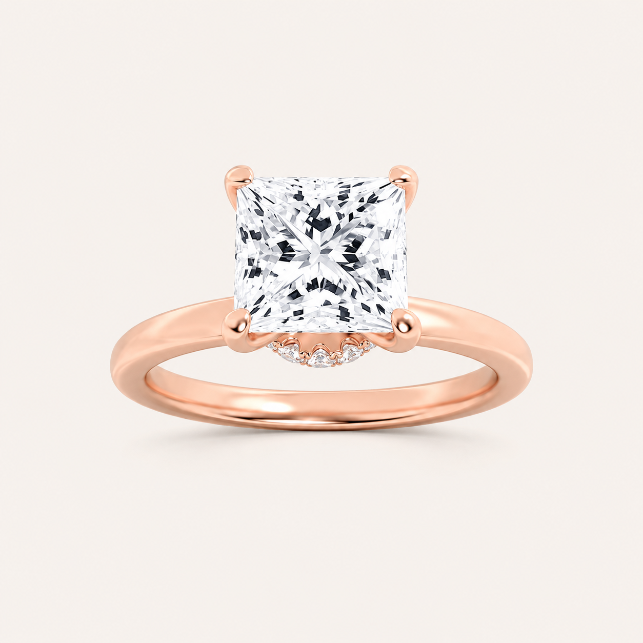 1CT Princess Cut Lab Grown Diamond Hidden Halo Plain Shank Engagement Ring