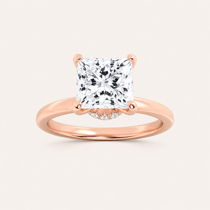 1CT Princess Cut Lab Grown Diamond Hidden Halo Plain Shank Engagement Ring