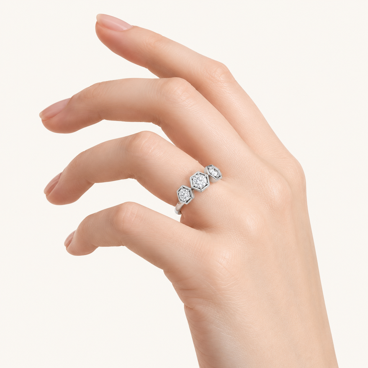 1CT Round Cut Lab Grown Diamond Three Stone Ring