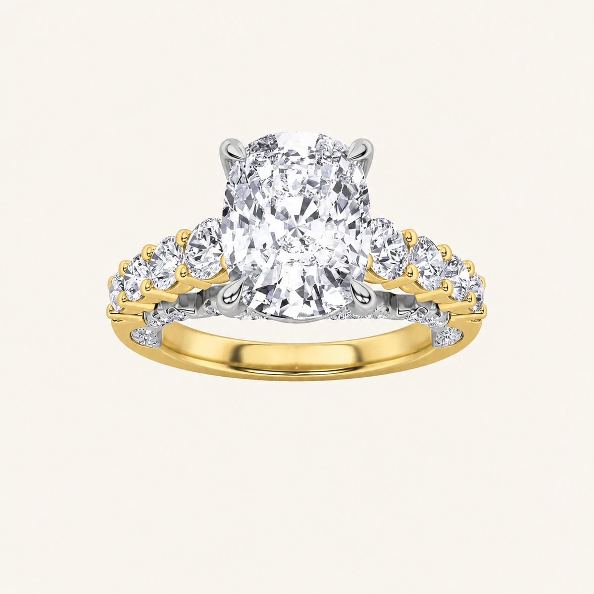 4CT Elongated Cushion Cut Lab Grown Diamond Side Stone Ring