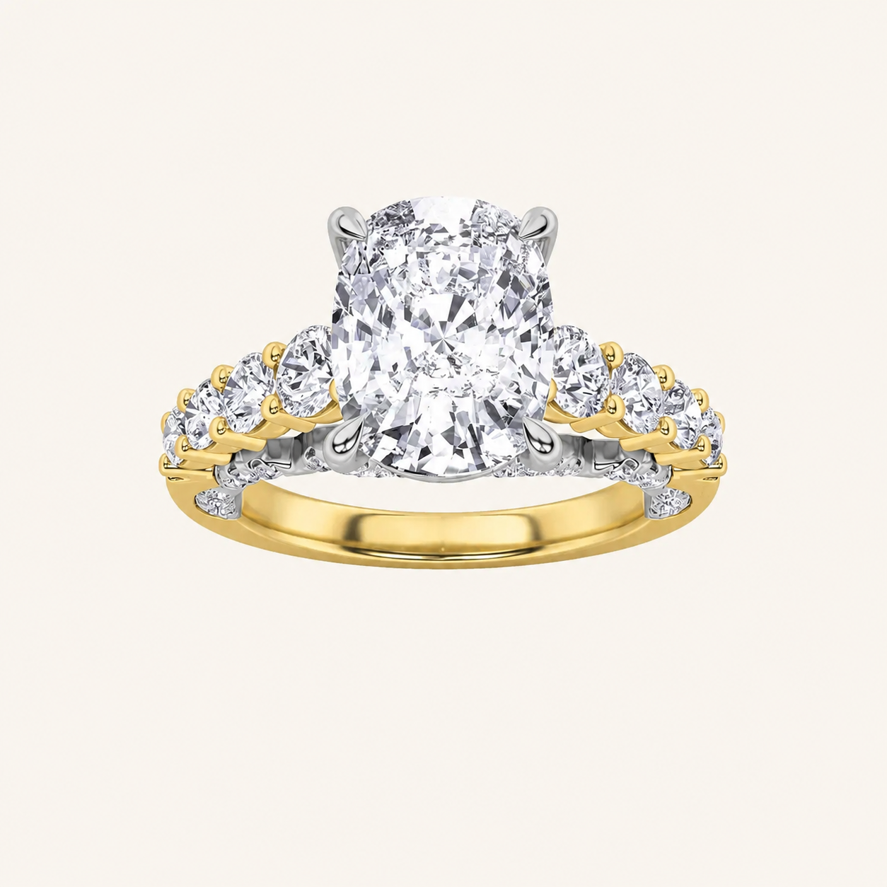 4CT Elongated Cushion Cut Lab Grown Diamond Side Stone Ring