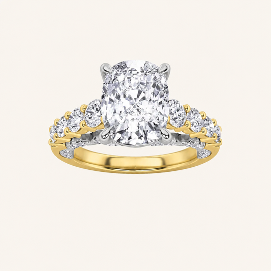 4CT Elongated Cushion Cut Lab Grown Diamond Side Stone Ring