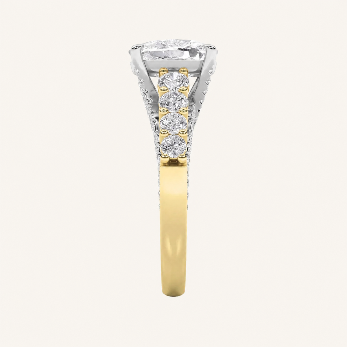 4CT Elongated Cushion Cut Lab Grown Diamond Side Stone Ring