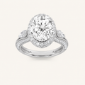 3CT Oval Cut Lab Grown Diamond Three Stone Halo Ring