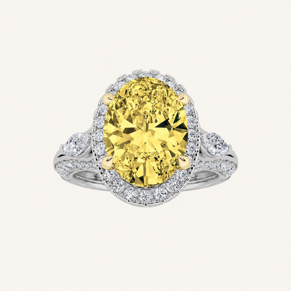 3CT Oval Cut Lab Grown Diamond Three Stone Halo Ring