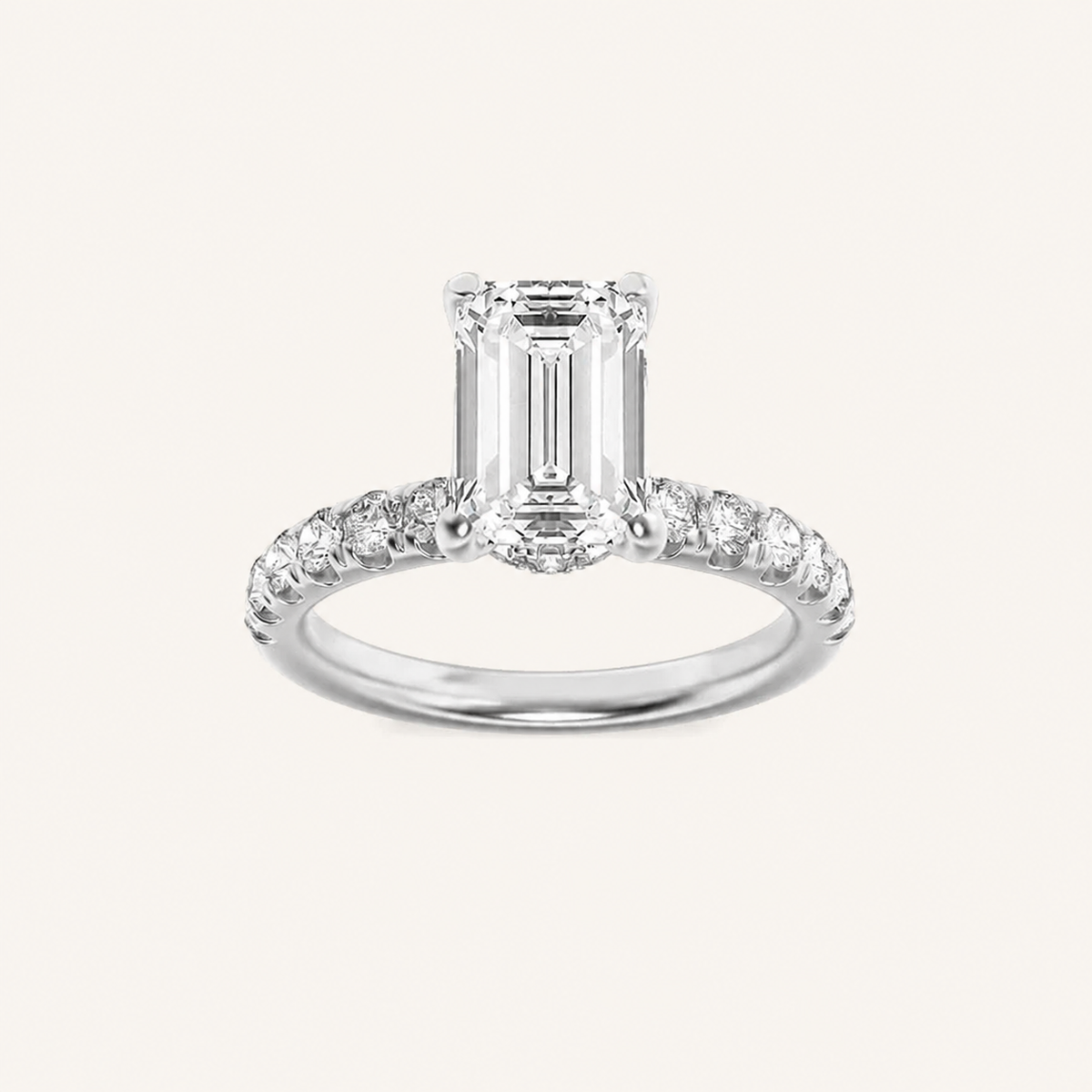 2CT Emerald Cut Lab Grown Diamond Halo Accented Ring