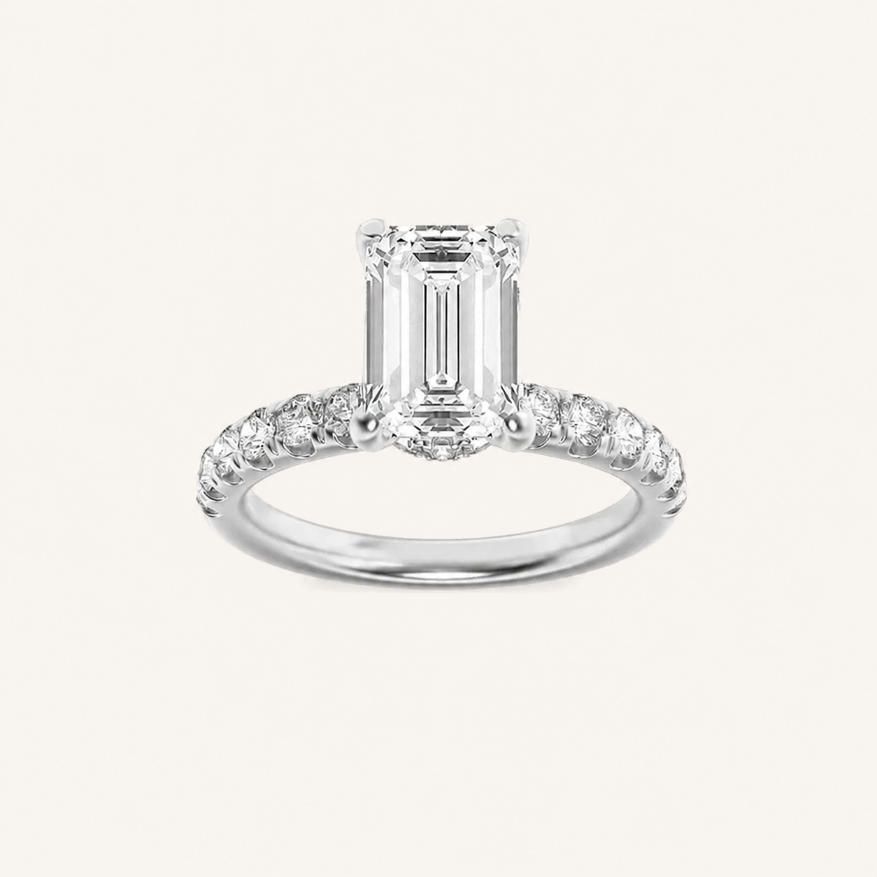 2CT Emerald Cut Lab Grown Diamond Halo Accented Ring