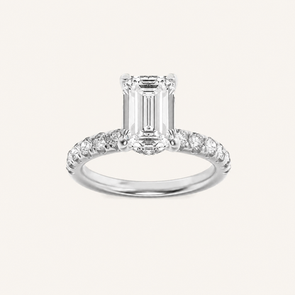 2CT Emerald Cut Lab Grown Diamond Halo Accented Ring