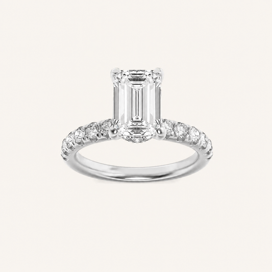 2CT Emerald Cut Lab Grown Diamond Halo Accented Ring
