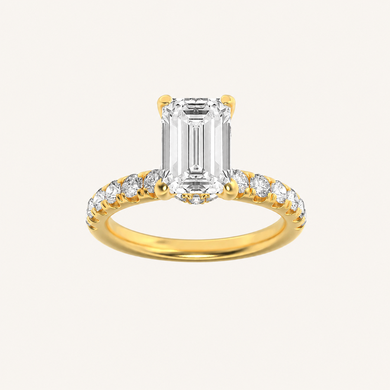 2CT Emerald Cut Lab Grown Diamond Halo Accented Ring
