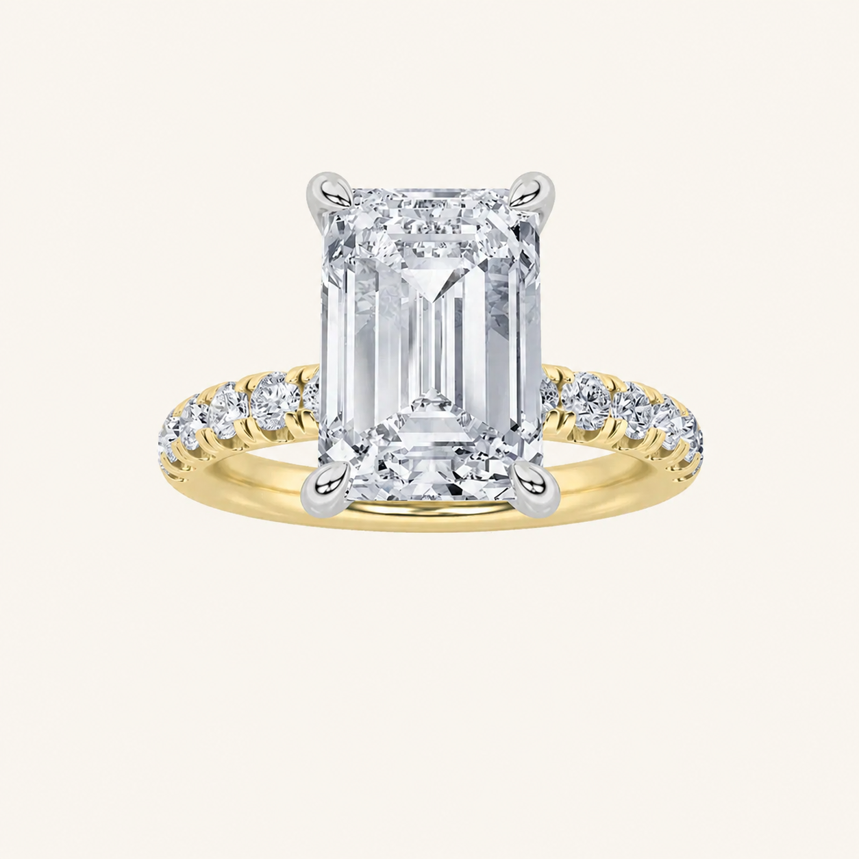 2CT Emerald Cut Lab Grown Diamond Halo Accented Ring