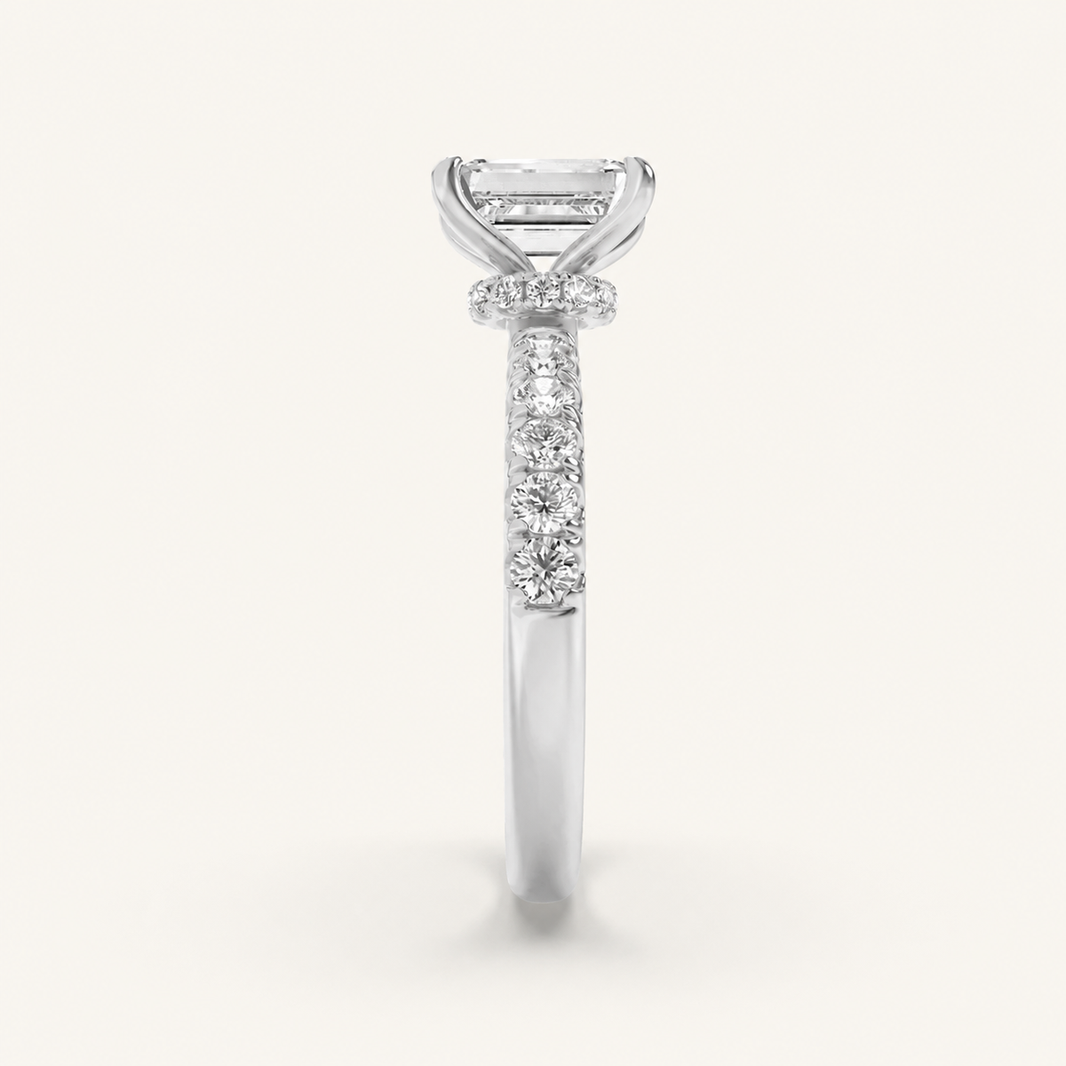 2CT Emerald Cut Lab Grown Diamond Halo Accented Ring