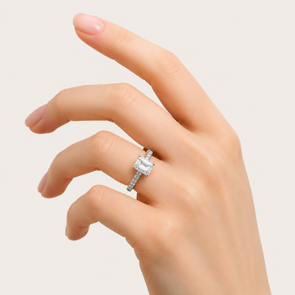 2CT Emerald Cut Lab Grown Diamond Halo Accented Ring