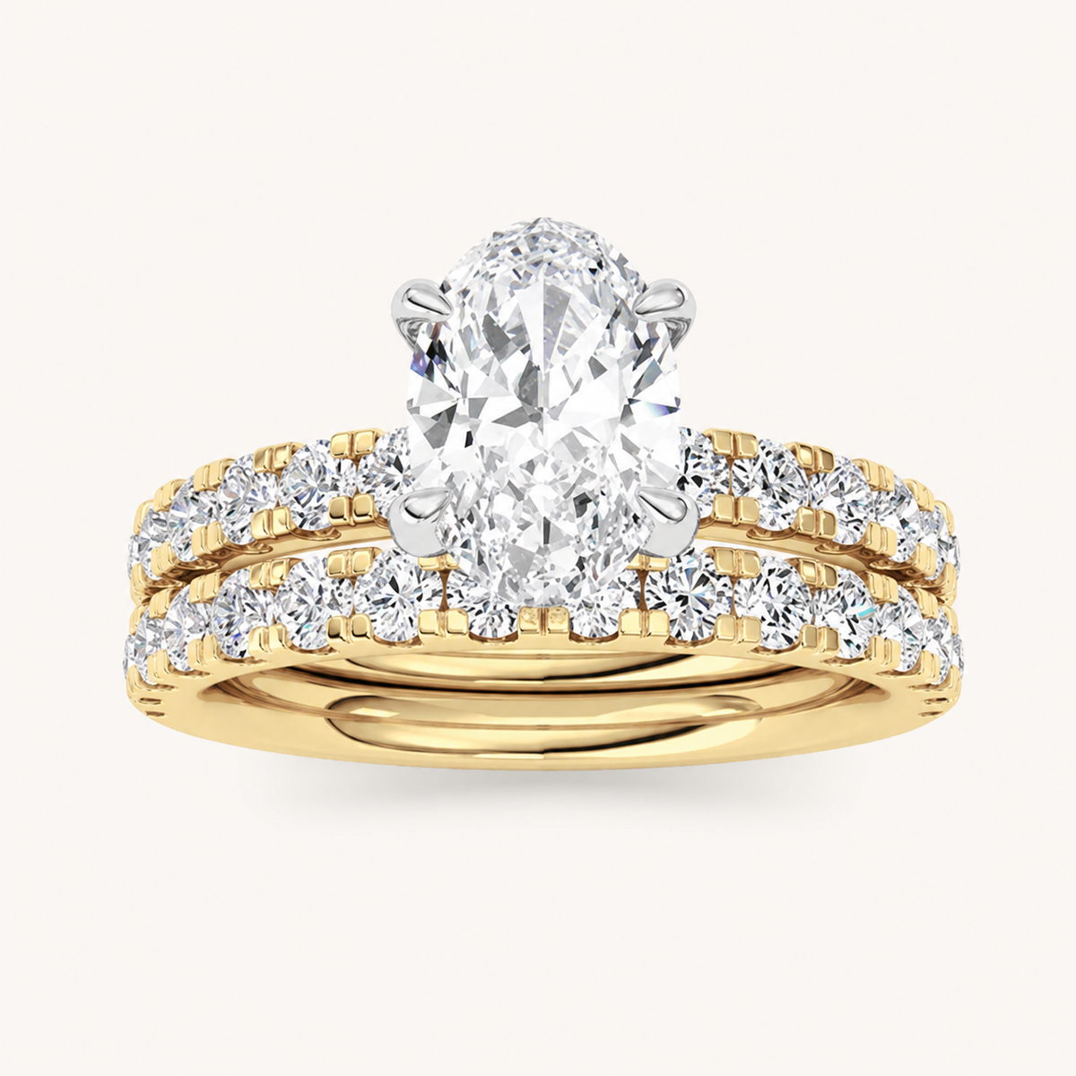 2CT Oval Cut Lab Grown Diamond Classic Accented Bridal Set