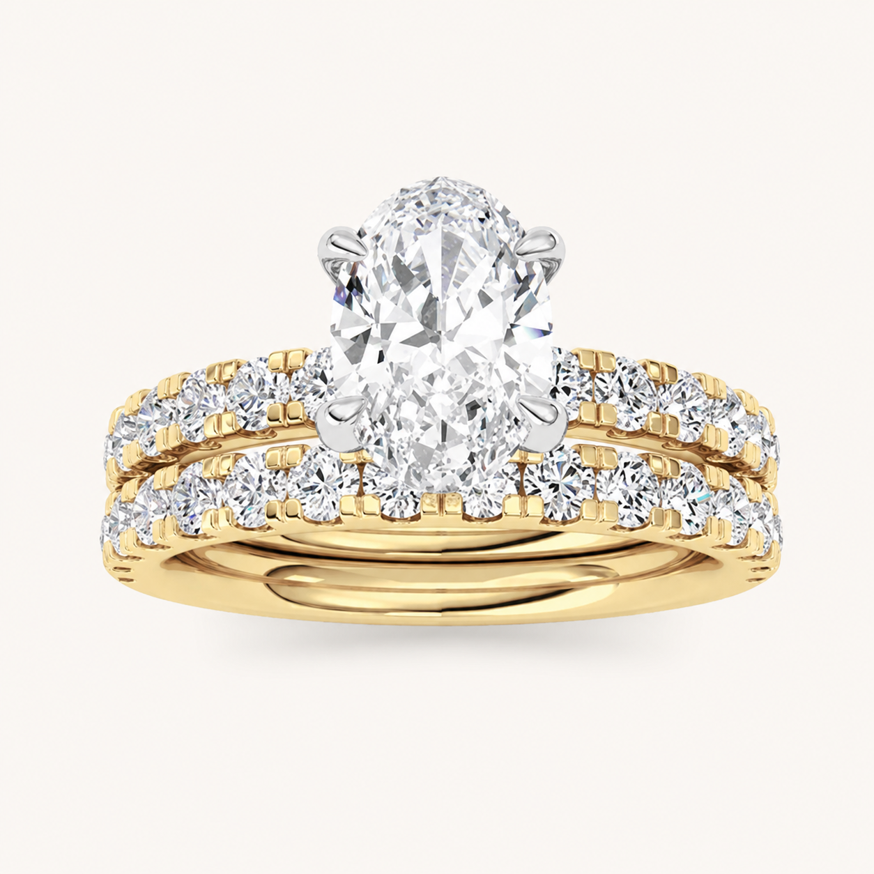 2CT Oval Cut Lab Grown Diamond Classic Accented Bridal Set