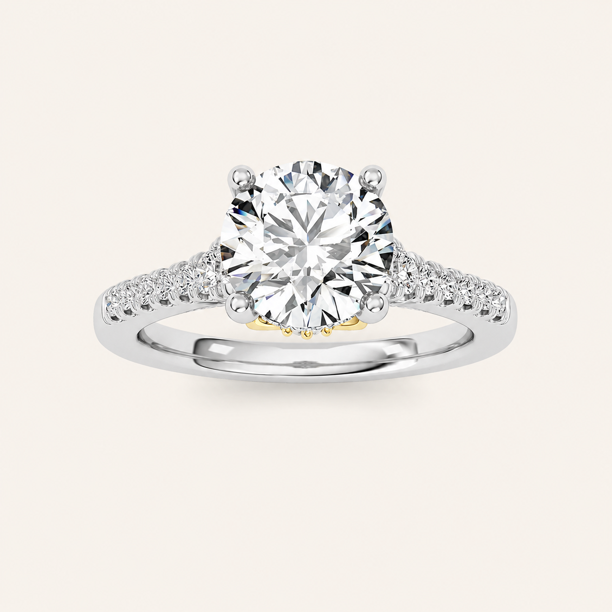 1.5CT Round Cut Lab Grown Diamond Accented Two Tone Engagement Ring