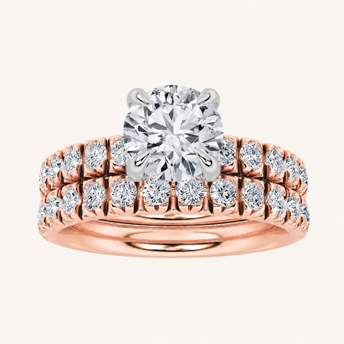 2CT Round Cut Lab Grown Diamond Classic Accented Bridal Set