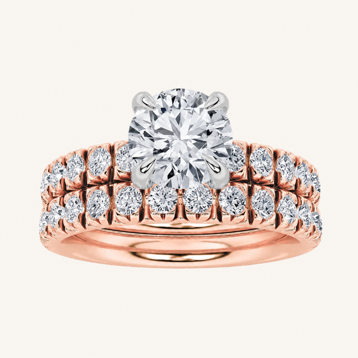 2CT Round Cut Lab Grown Diamond Classic Accented Bridal Set