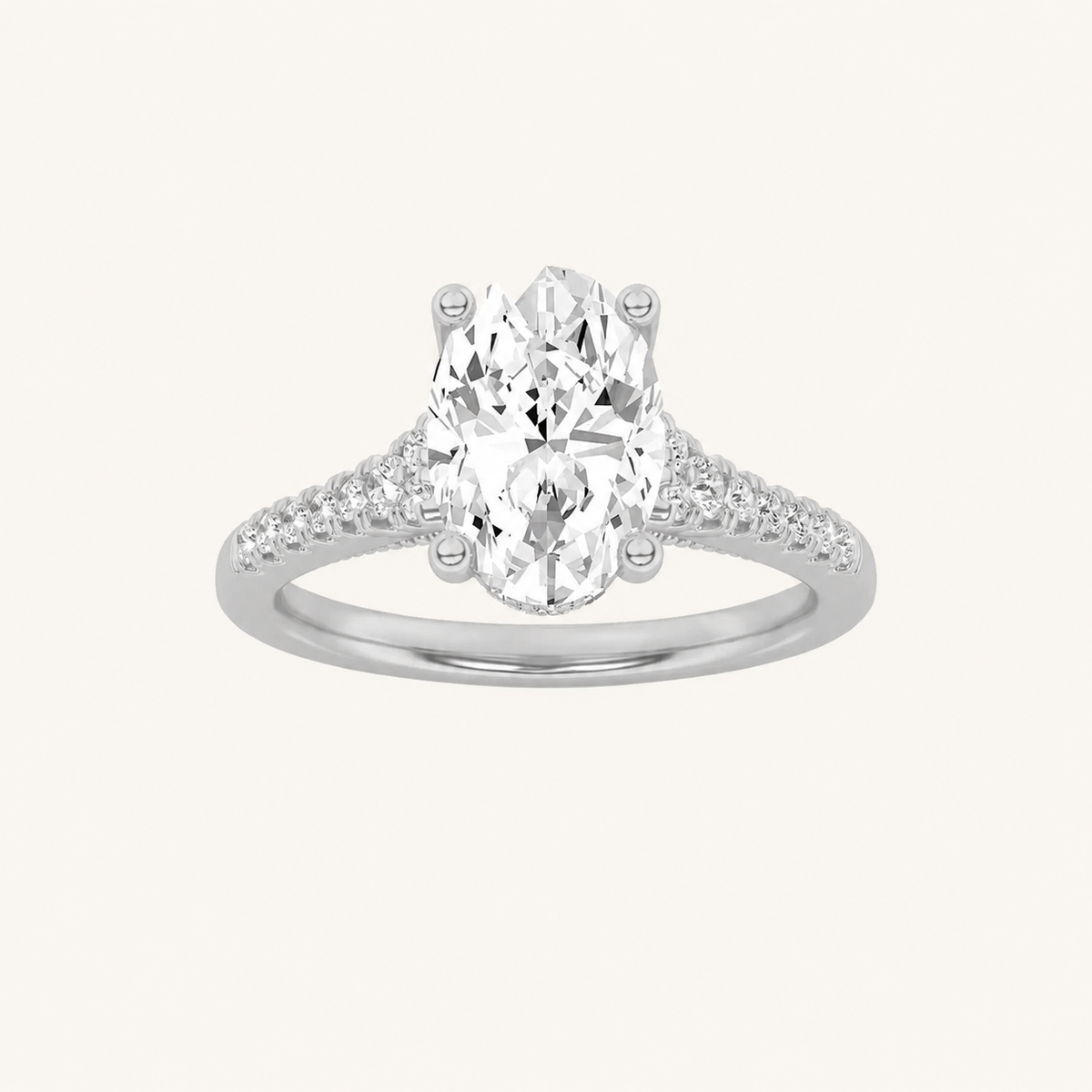 1.5CT Oval Cut Lab Grown Diamond Accented Engagement Ring