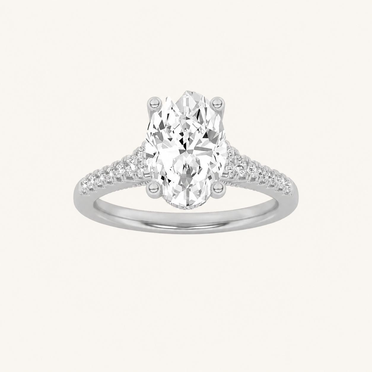 1.5CT Oval Cut Lab Grown Diamond Accented Engagement Ring