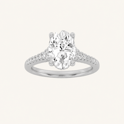 1.5CT Oval Cut Lab Grown Diamond Accented Engagement Ring