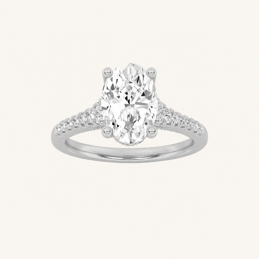 1.5CT Oval Cut Lab Grown Diamond Accented Engagement Ring