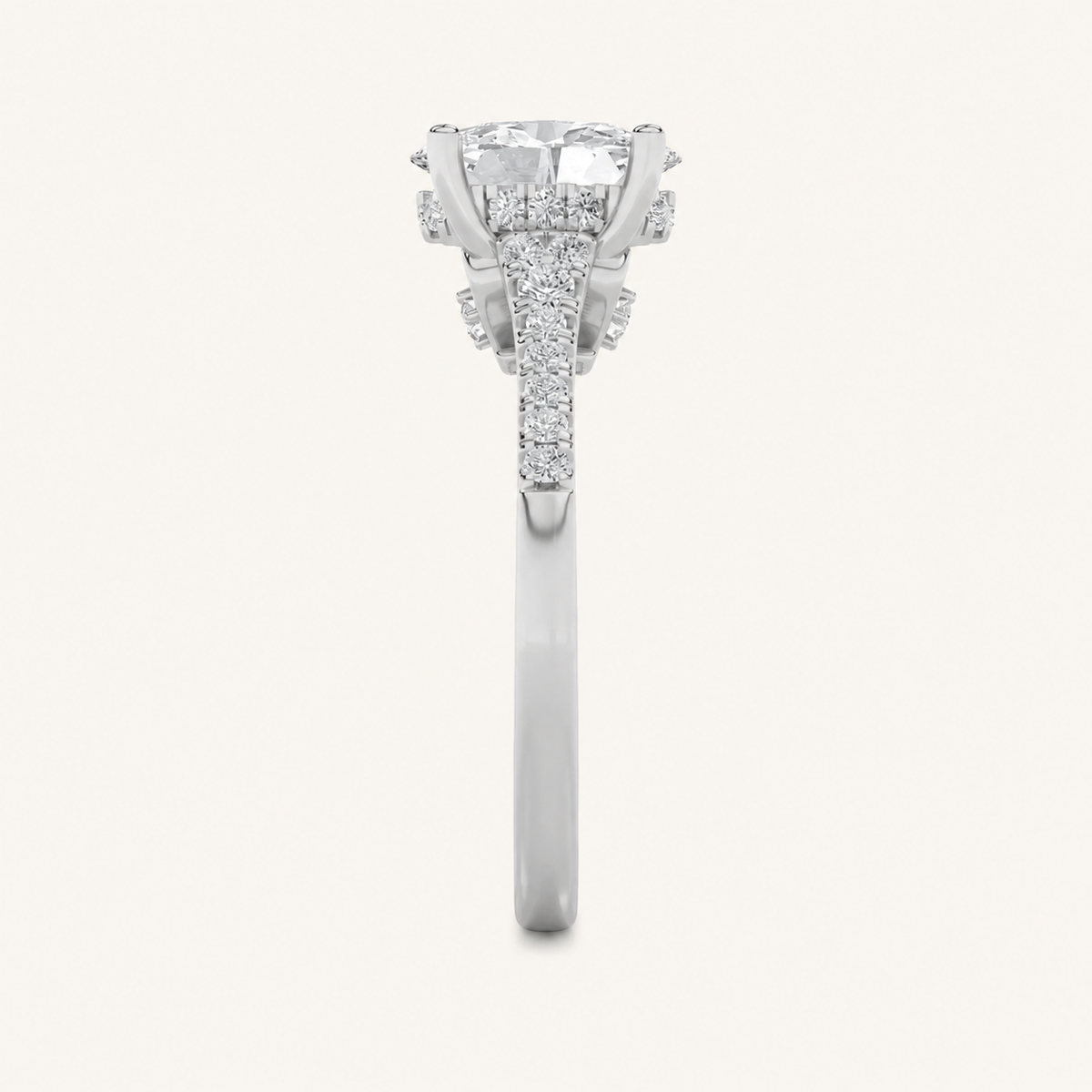 1.5CT Oval Cut Lab Grown Diamond Accented Engagement Ring